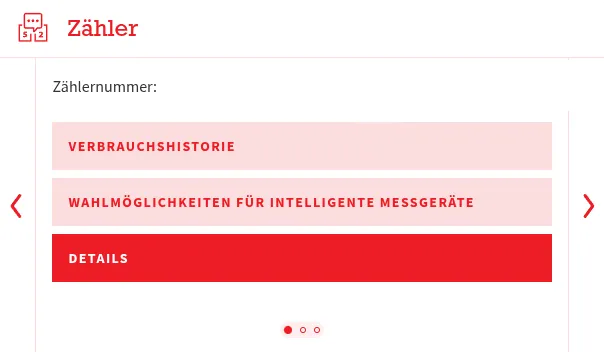 Zähler-Bereich im TINETZ-Kundenportal mit dem Button „Wahlmöglichkeiten für intelligente Messgeräte“